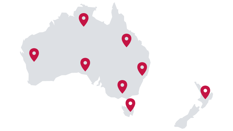 Map of Australia and New Zealand coverage